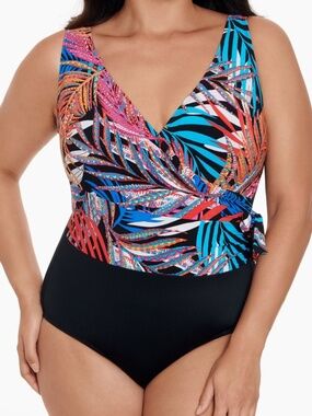 NEW Longitude Long Torso Tie Side Draped One Piece Swimsuit 221114 Jungle Boogie